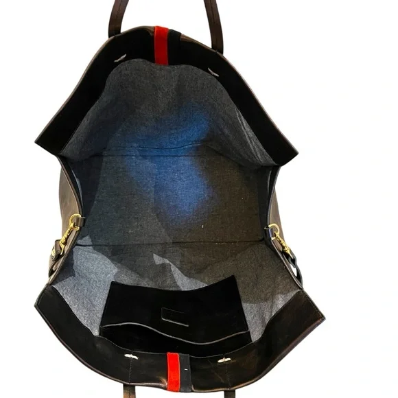 Clare V. Simple Tote Metallic Leather Contrast Racing Stripe Trim Shoulder Tote - Picture 6 of 11